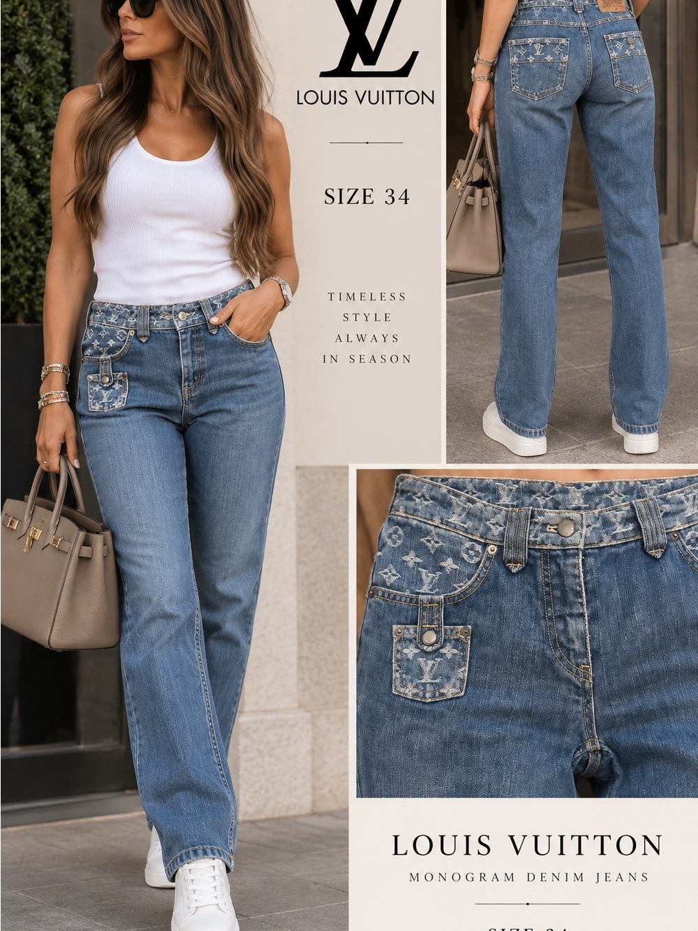 Louis Vuitton Light Blue Monogram Straight-Leg Jeans - Women